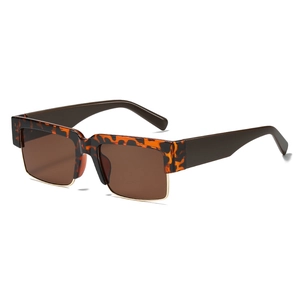Retro square semi-rimless sunglasses with tortoiseshell frame and gold metal accents