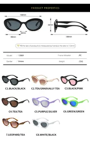 Spécifications détaillées de taille pour lunettes de soleil ovales vintage Y2K