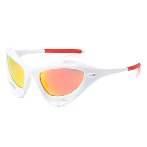 Futuristic white cycling sunglasses with vibrant orange mirrored lenses for sports
