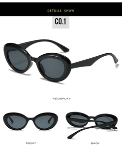 Vues détaillées multi-angles de lunettes de soleil ovales vintage noires à monture épaisse