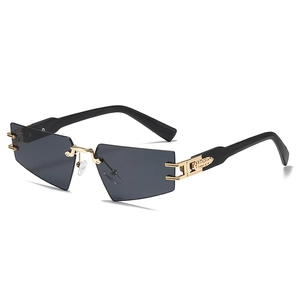 Frameless Geometric Sunglasses Rimless Tinted Lens UV400 Protection Metal Bridge Wood Texture Temples Fashion Eyewear