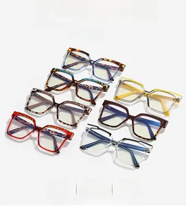 Detailed grid showing seven trendy TR90 oversized eyeglass frames in varied color patterns