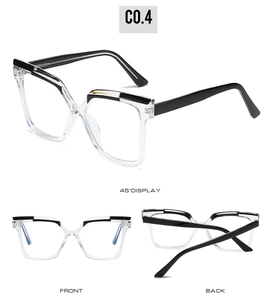 Detailed views showing the unique TR90 square frame with bicolor design and metal hinges