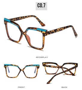 Detailed views of TR90 tortoiseshell oversized blue light glasses with blue accents