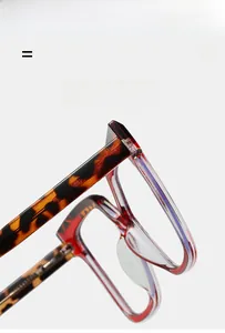 Detail of lightweight TR90 tortoiseshell frame with flexible hinges and red finish