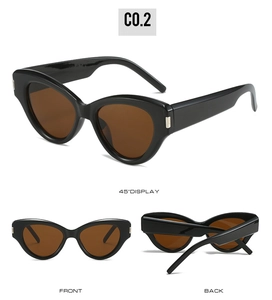 Mehrwinkel-Ansicht der schwarzen Cat-Eye-Sonnenbrille mit silbernen Details und Gläsern