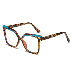 Fashionable oversized TR90 anti-blue light glasses with tortoiseshell and blue color block