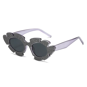Flower Shaped Glitter Cat Eye Sunglasses For Kids And Women UV400 PC Lens Sparkling Party Eyewear Novelty