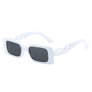 Lunettes de soleil rectangulaires vintage avec monture blanche et branches flammes