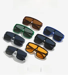Flat top oversized shield sunglasses set in seven vibrant colors with high fashion sense