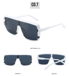 Detailed multi-angle view of oversized white frame sunglasses with dark grey lenses