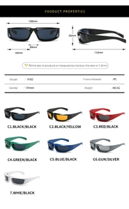 Spécifications détaillées de taille et mesures pour lunettes de soleil sport Y2K argent