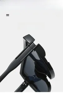 Detail view of lightweight and super elastic black flat top oversized sunglasses