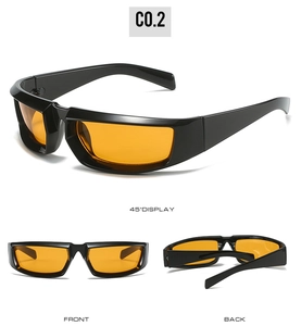 Vues multiples de lunettes de soleil de sport Y2K argentées avec verres oranges