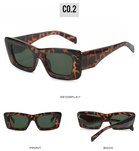Three-angle display of leopard print cat eye sunglasses with dark lenses and C0.2 finish