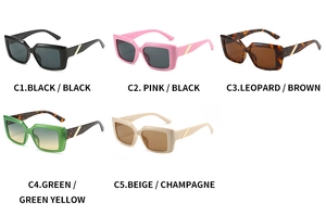Detailed grid of oversized square sunglasses featuring chic metal side accents in five colors