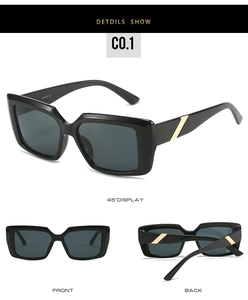 Detail view of square sunglasses with UV400 protection and golden metal temple accents
