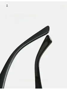 Detail of glossy black curved temples on square sunglasses for a comfortable fit