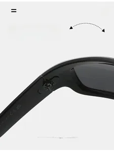 Detail der robusten Scharniere an der schwarzen Sportsonnenbrille mit Prüfzeichen