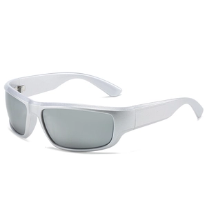 Retro Sport-Sonnenbrille mit Silberrahmen und grauen Spiegelgläsern für Damen und Herren