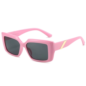 Chic pink oversized square sunglasses with metal decor and dark grey lenses for women