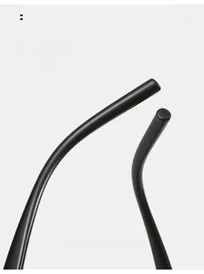 Detail of curved glossy black sunglass temples for comfortable arc wearing and snug fit