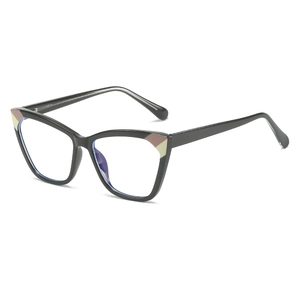 Cat-eye TR90 black frame glasses with brown accents and blue light blocking lenses