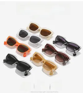Detailed grid of fashion cat-eye sunglasses with thick double-layer frames in various colors
