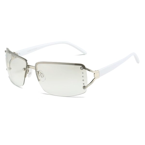 Rectangle Rimless Sunglasses For Women Metal Frame Rhinestone Gradient Lens UV400 Protection Vintage Retro Y2K Style