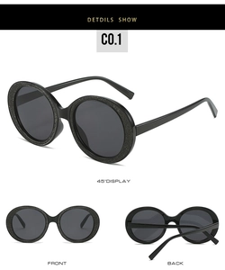 Detailed views of round sunglasses featuring glitter-trimmed frames and dark lenses