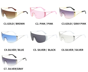 Detailed collection of rimless Y2K sports sunglasses in seven trendy color combinations