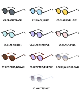 Detailed grid display of various color options for polygonal retro sunglasses