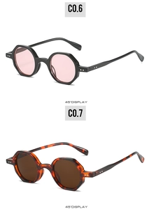 Octagonal vintage sunglasses in black pink and tortoise brown at 45-degree angle display