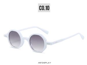 45-degree angle display of stylish white thick frame polygon sunglasses with gradient lenses