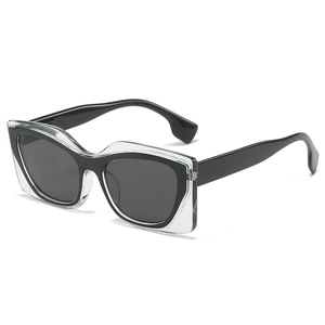Fashionable double-layered cat eye sunglasses with black and transparent frames for unisex
