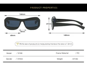 Detailed size chart for frog-eye sunglasses showing frame width and temple length