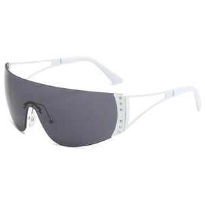 Rimless Shield Sunglasses Y2K Futuristic Fashion Metal Frame PC Lens Rhinestone Star Decor UV400 Sport Eyewear