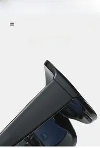 Detail view of lightweight black sunglasses featuring super elastic frame and glossy finish