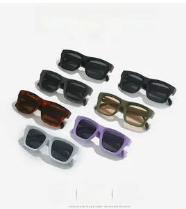 Detailed view of oversized square sunglasses in seven assorted colors and thick frames