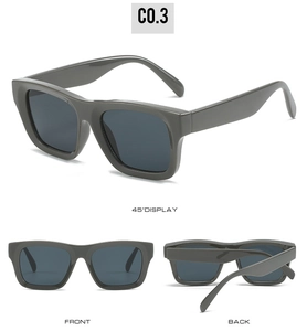 Detailed multi-angle views of oversized dark grey rectangle frame sunglasses