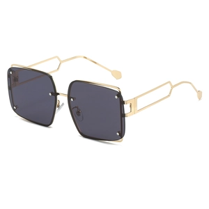 Oversized Square Rimless Sunglasses Metal Geometric Hollow Temples Gradient Lens UV400 Fashion Eyewear Retro Women Men