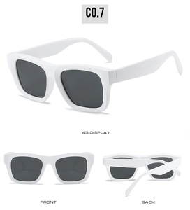 Detailed front and back views of trendy oversized white frame sunglasses with dark lenses