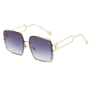 Fashion square oversized sunglasses with purple gradient lenses and gold hollow metal frame