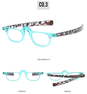 Lake blue PC optical frame glasses with dark brown tortoiseshell temples in three views
