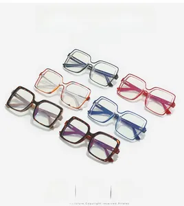 Detailed grid of oversized square anti-blue light glasses in six stylish contrast colors