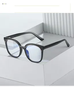 Side view of large frame blue light blocking glasses with stylish champagne decorative lines