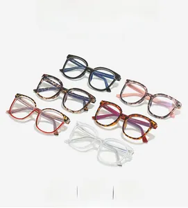 Top view of oversized TR90 eyeglass frames in six diverse colors and textures