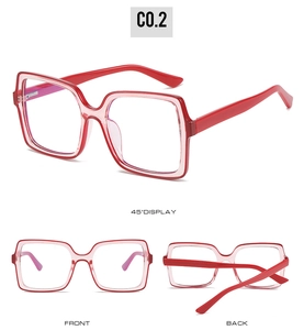 Detailed views of red and pink contrast TR frame glasses from front, back, and side angles