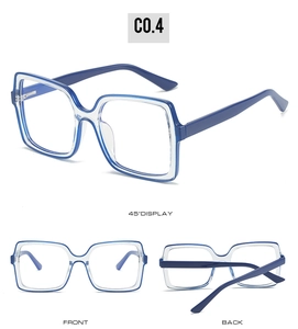 Three-way view of two-tone TR frame glasses with clear blue blue-light blocking lenses