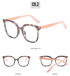 Three-way view of TR90 tortoise round glasses with matte pink temples and anti-blue lenses